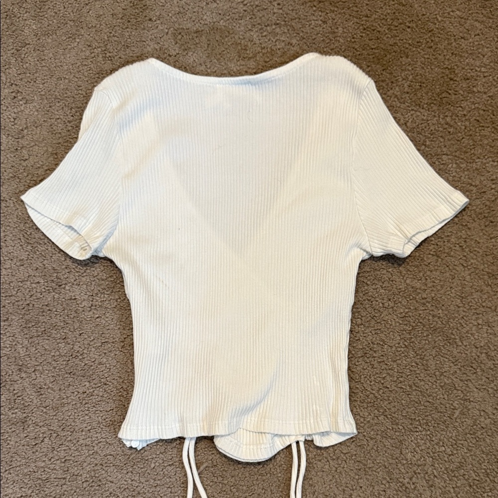 Princess Polly Cream Ribbed Ruched Blouse - Picture 5 of 5